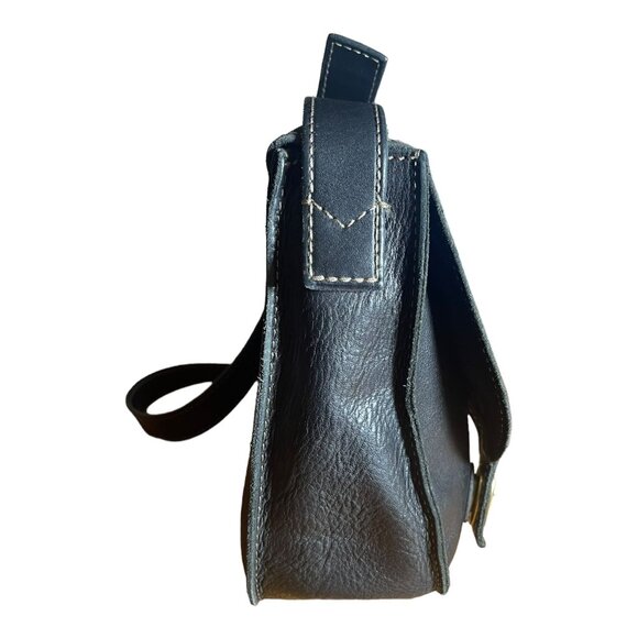 VTG Black Leather Fossil Turnlock Satchel - Picture 4 of 16